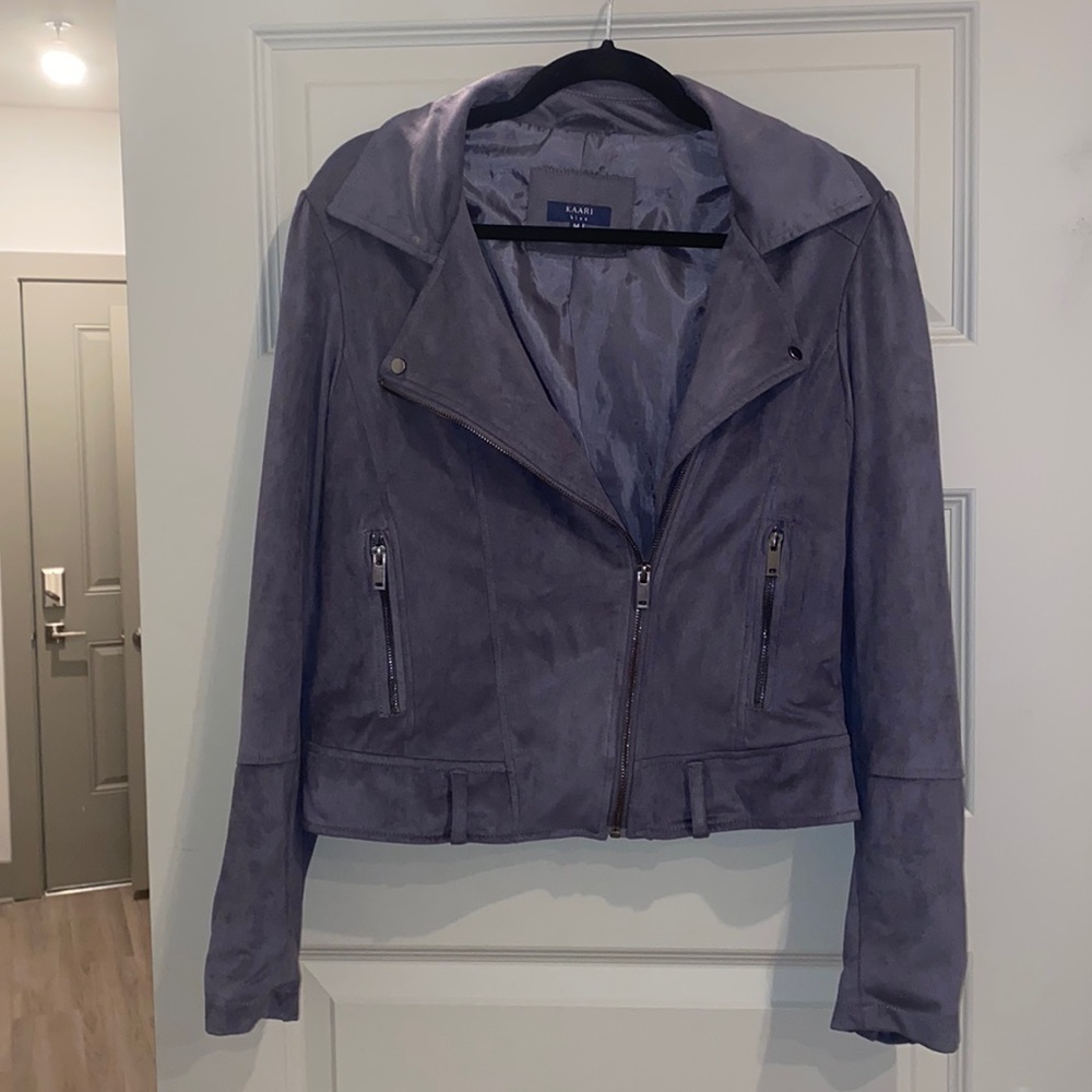 KAARI BLUE GRAY FAUX SUEDE MOTO JACKET